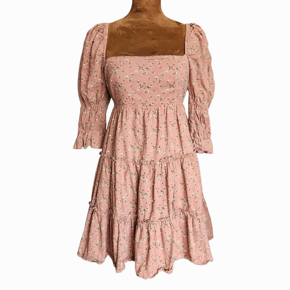 Storia Dress Mini Cotton Babydoll‎ Size S Floral Cottage Tie Back Coastal